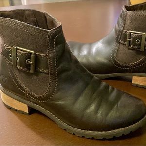 Timberland Brown Leather Chelsea Boots with Buckle, Size 5.5 Women